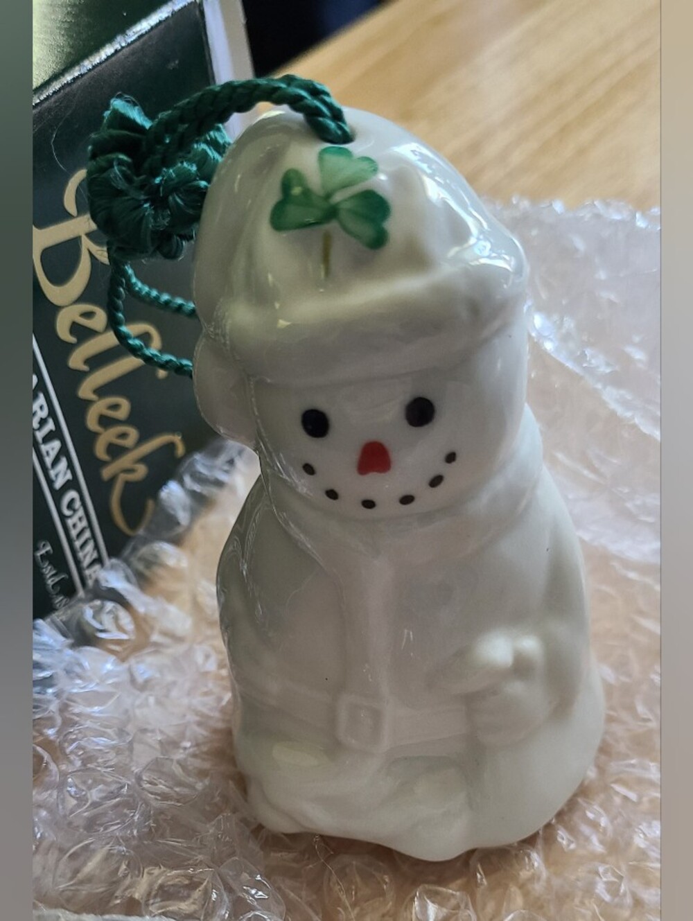 Vintage Belleek Christmas Bell Ornament Santa Snowman #82337 Original